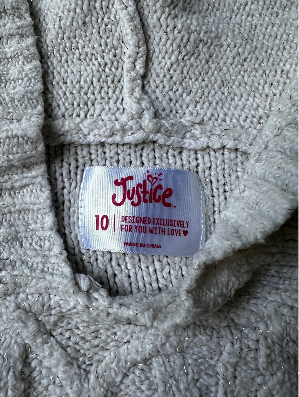Girls justice Cream Cable Knit Hooded Sweater with Thumb Holes casual size 10 - Picture 7 of 7